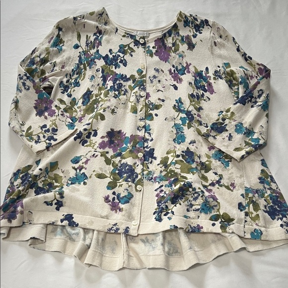 J. Jill Sweaters - J Jill Floral Print 3/4 Sleeve Cardigan